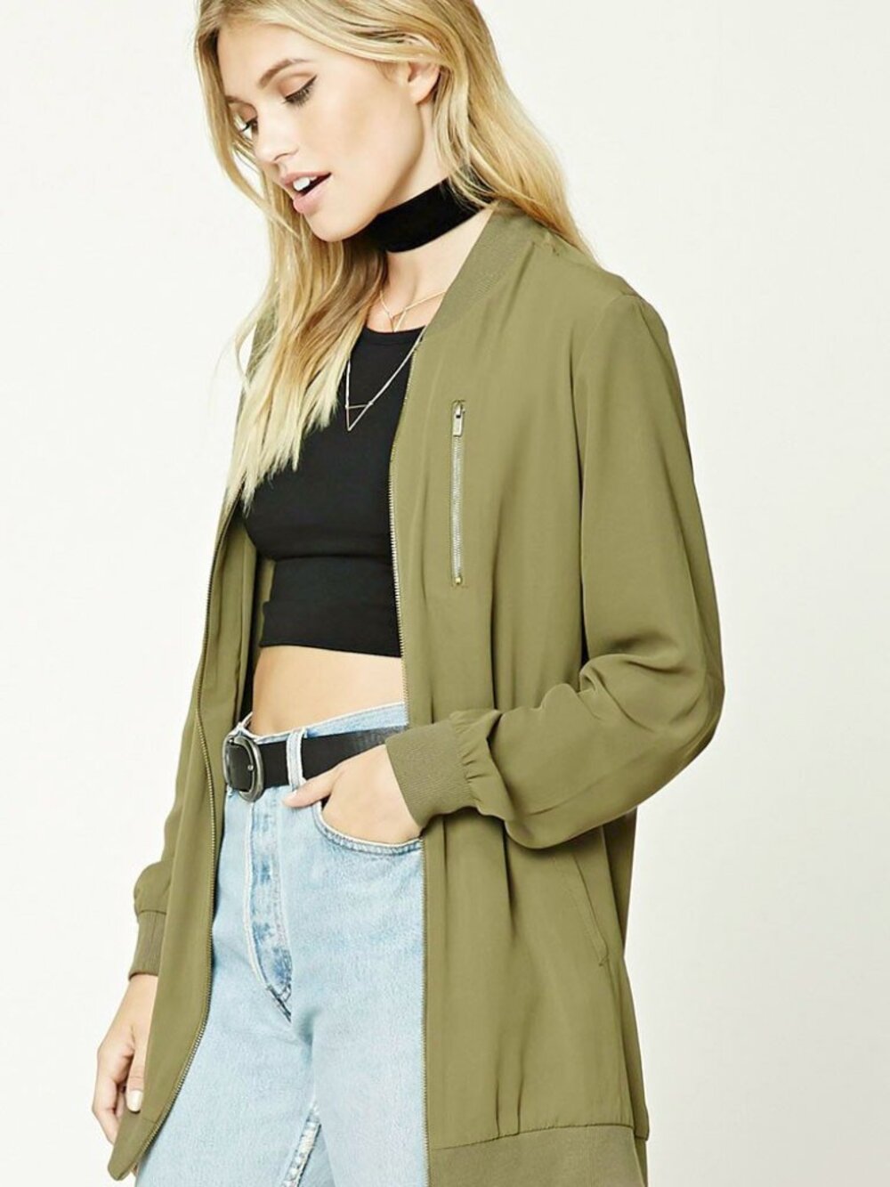 Blogger Forever 21 Olive Green Contemporary Bomber Jacket Small S